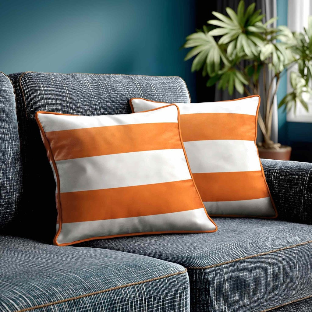 2 Stripes Horizontal | Sustainable Velvet Cushion with Piping - Burnt Orange 40 x 40 cm by Izabela Peters
