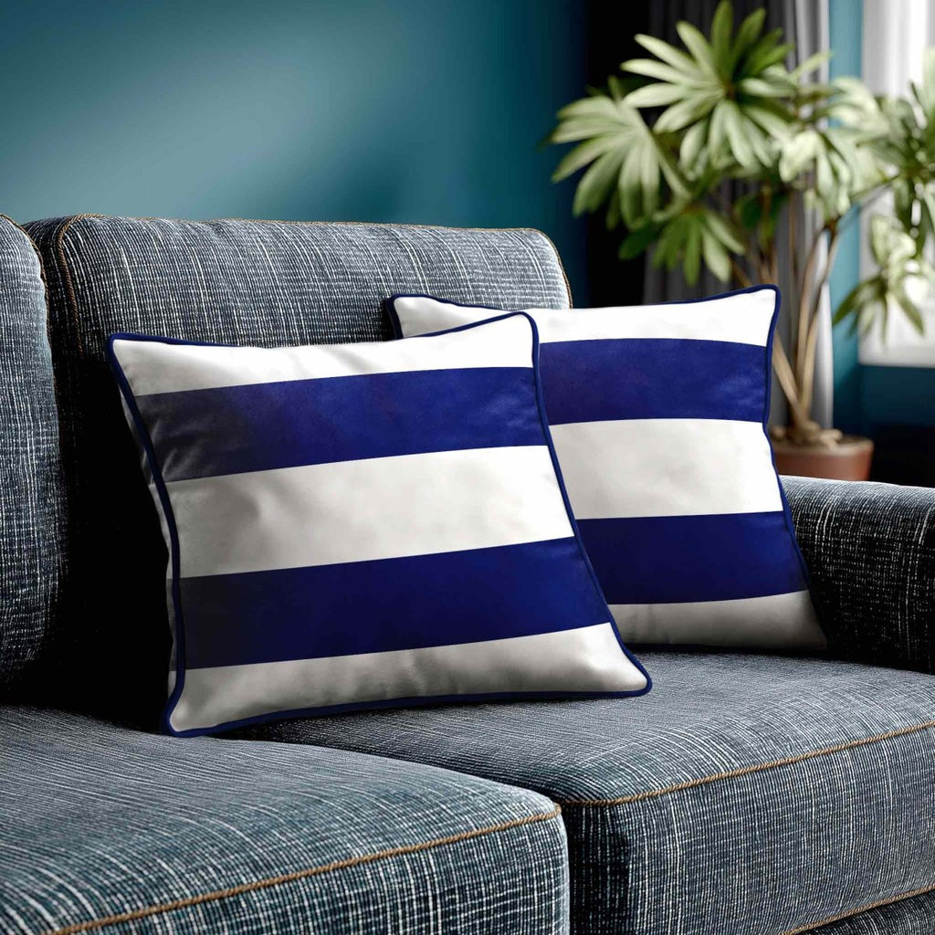 2 Stripes Horizontal | Sustainable Velvet Cushion with Piping - Midnight 40 x 40 cm by Izabela Peters