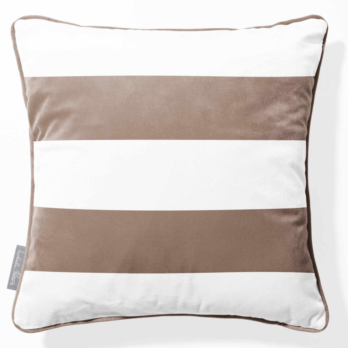 2 Stripes Horizontal | Sustainable Velvet Cushion with Piping - Dovedale Stone 40 x 40 cm by Izabela Peters