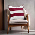 2 Stripes Horizontal | Sustainable Velvet Cushion with Piping - Raspberry Red 40 x 40 cm by Izabela Peters