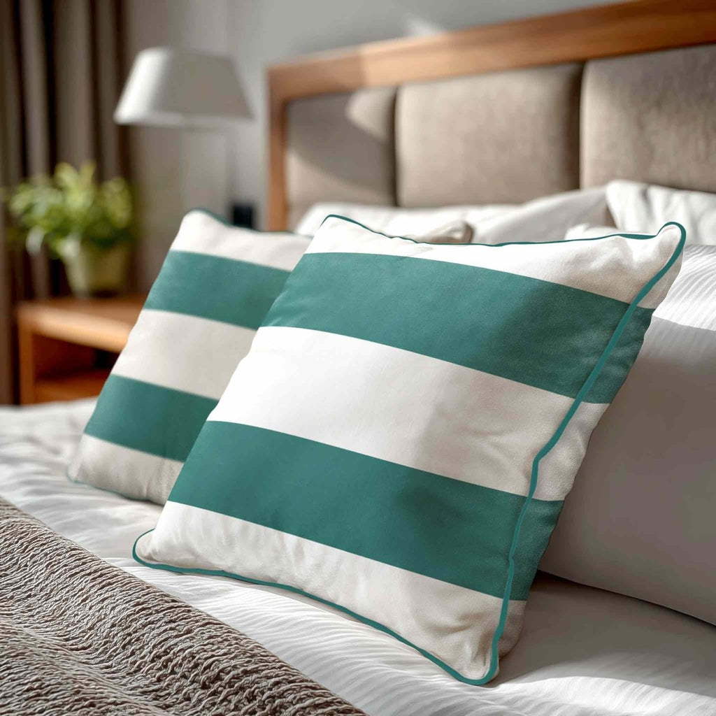 2 Stripes Horizontal | Sustainable Velvet Cushion with Piping - Forest Biome 40 x 40 cm by Izabela Peters