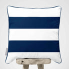 2 Stripes Horizontal | Sustainable Velvet Cushion with Piping - Estate Blue 40 x 40 cm by Izabela Peters