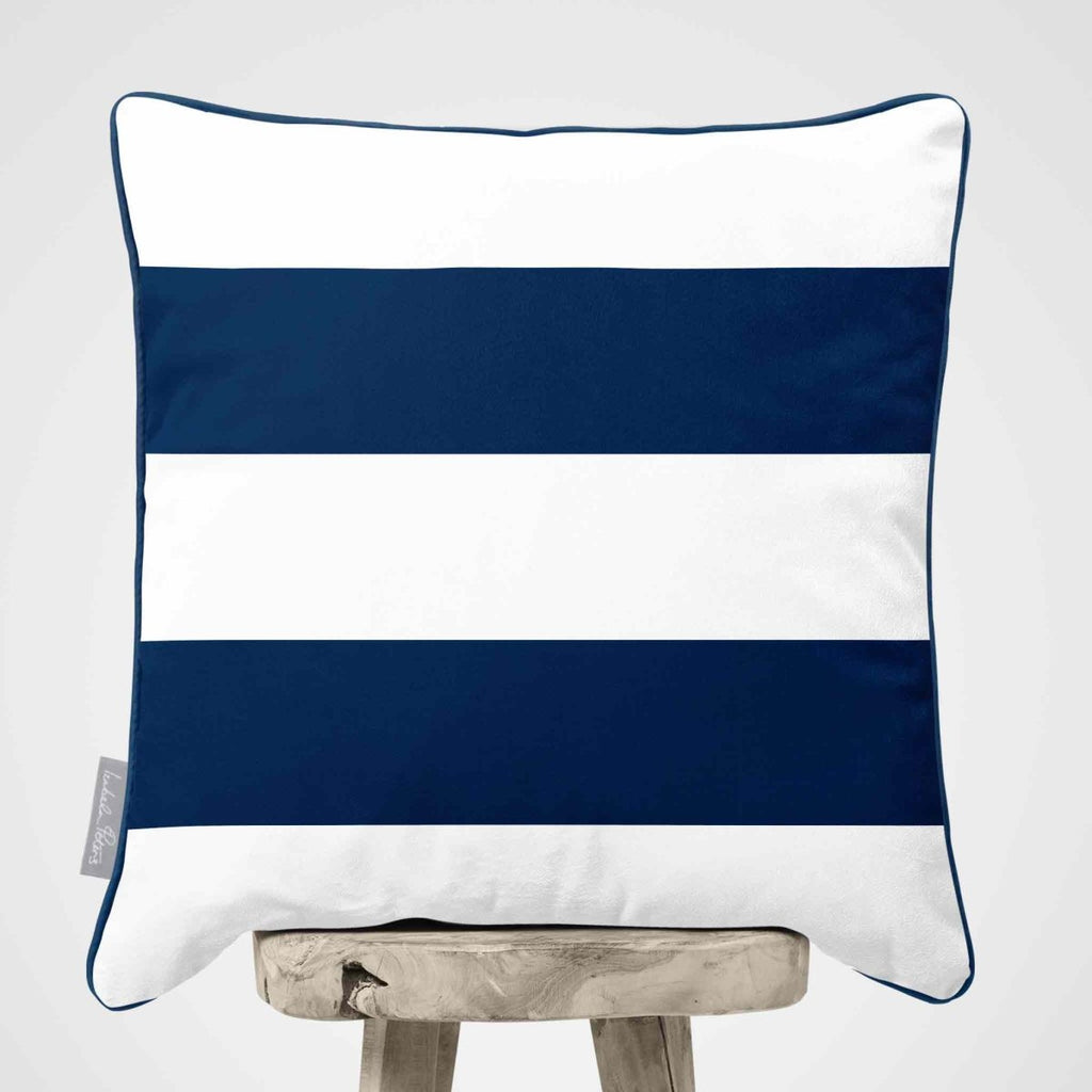 2 Stripes Horizontal | Sustainable Velvet Cushion with Piping - Estate Blue 40 x 40 cm by Izabela Peters