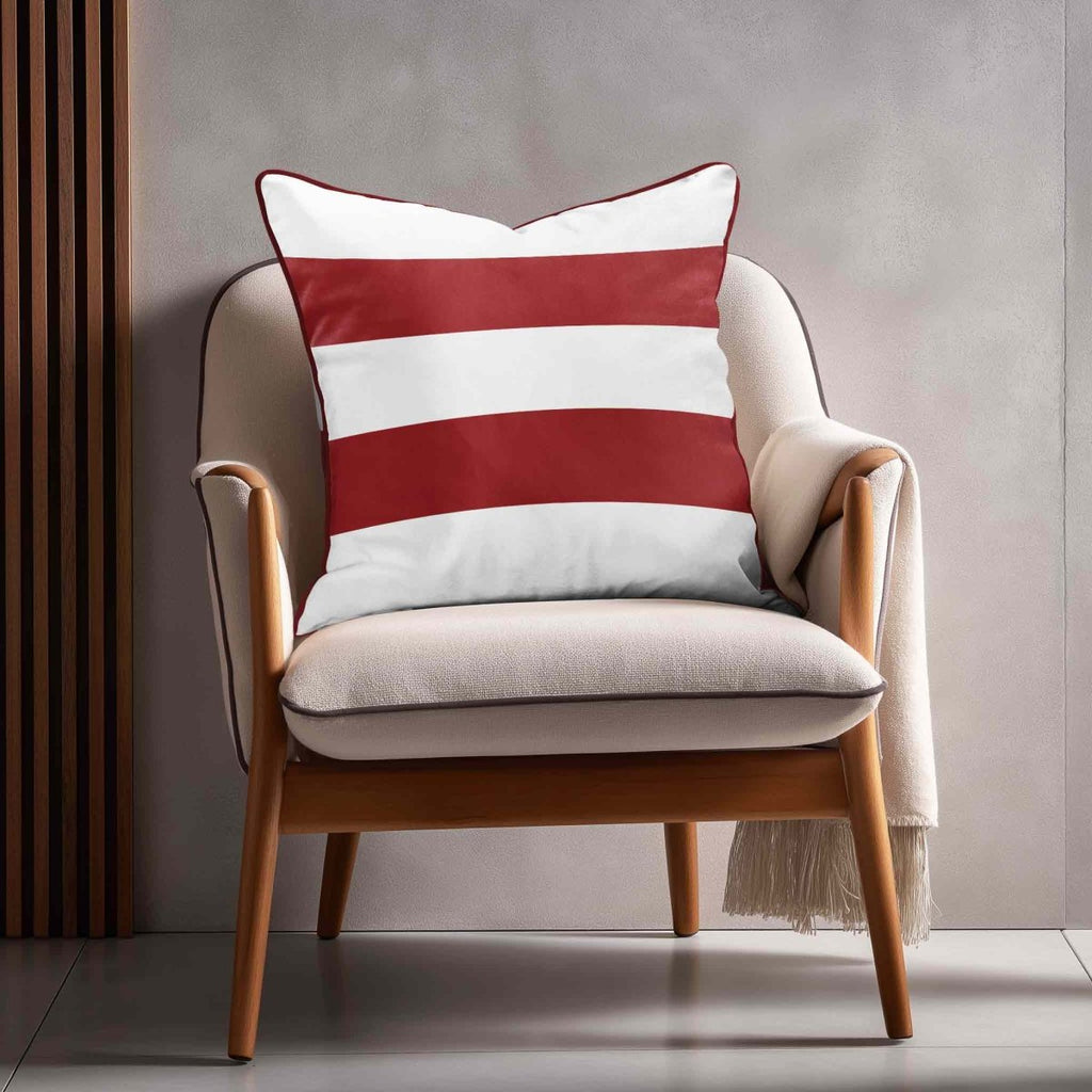 2 Stripes Horizontal | Sustainable Velvet Cushion with Piping - Crimson Muse 40 x 40 cm by Izabela Peters