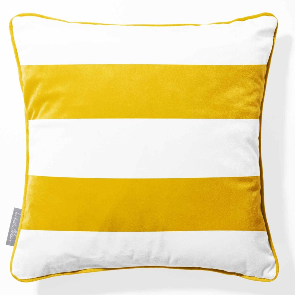2 Stripes Horizontal | Sustainable Velvet Cushion with Piping - Mustard Ochre 40 x 40 cm by Izabela Peters