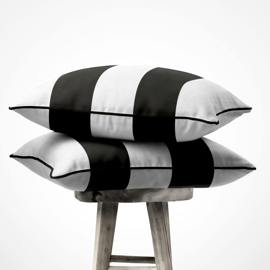 2 Stripes Horizontal | Sustainable Velvet Cushion with Piping - Charcoal 40 x 40 cm by Izabela Peters