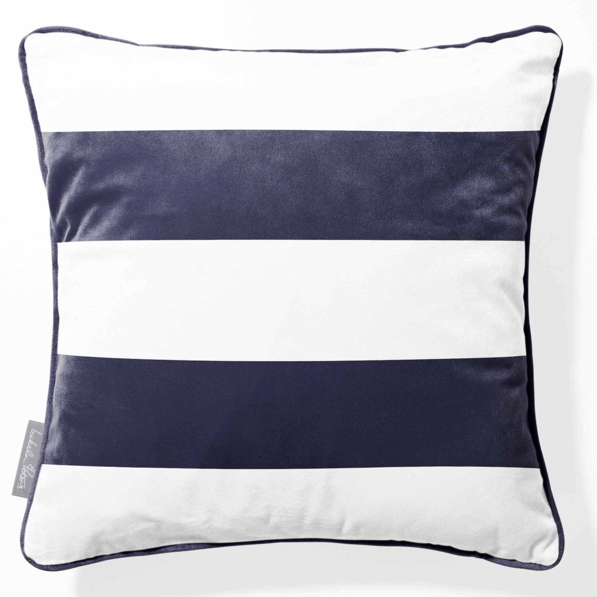 2 Stripes Horizontal | Sustainable Velvet Cushion with Piping - Graphite 40 x 40 cm by Izabela Peters