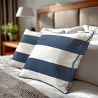 2 Stripes Horizontal | Sustainable Velvet Cushion with Piping - Petrol Blue 40 x 40 cm by Izabela Peters