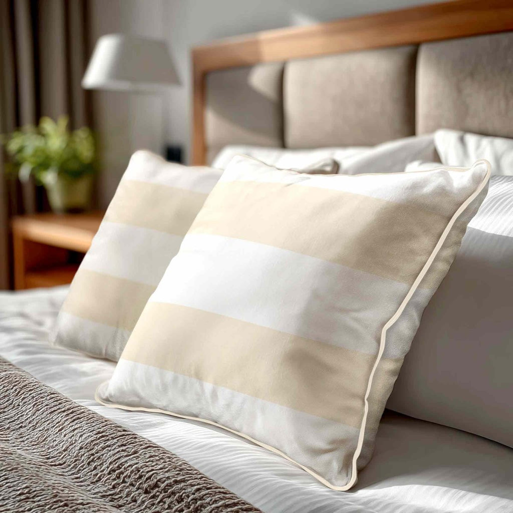 2 Stripes Horizontal | Sustainable Velvet Cushion with Piping - Ivory Cream 40 x 40 cm by Izabela Peters