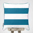 2 Stripes Horizontal | Sustainable Velvet Cushion with Piping - Prussian Blue 40 x 40 cm by Izabela Peters