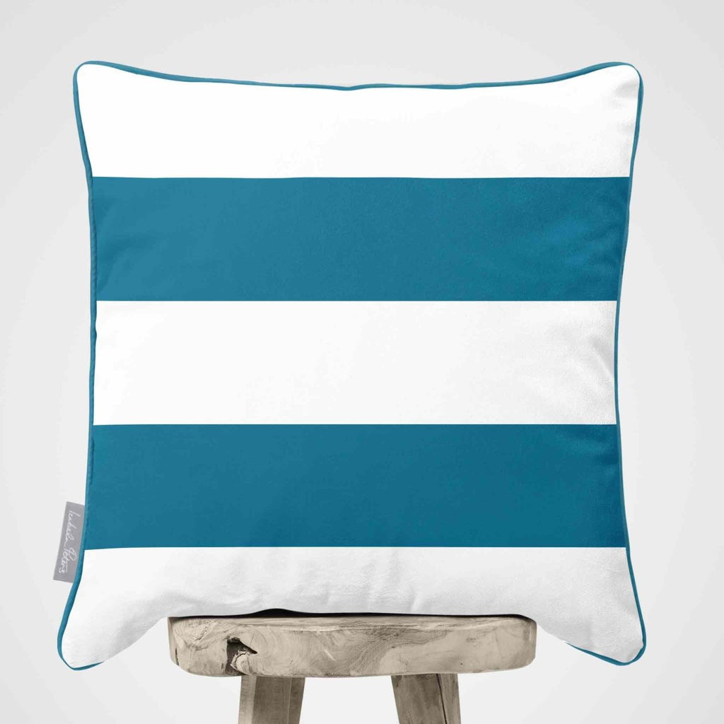 2 Stripes Horizontal | Sustainable Velvet Cushion with Piping - Prussian Blue 40 x 40 cm by Izabela Peters