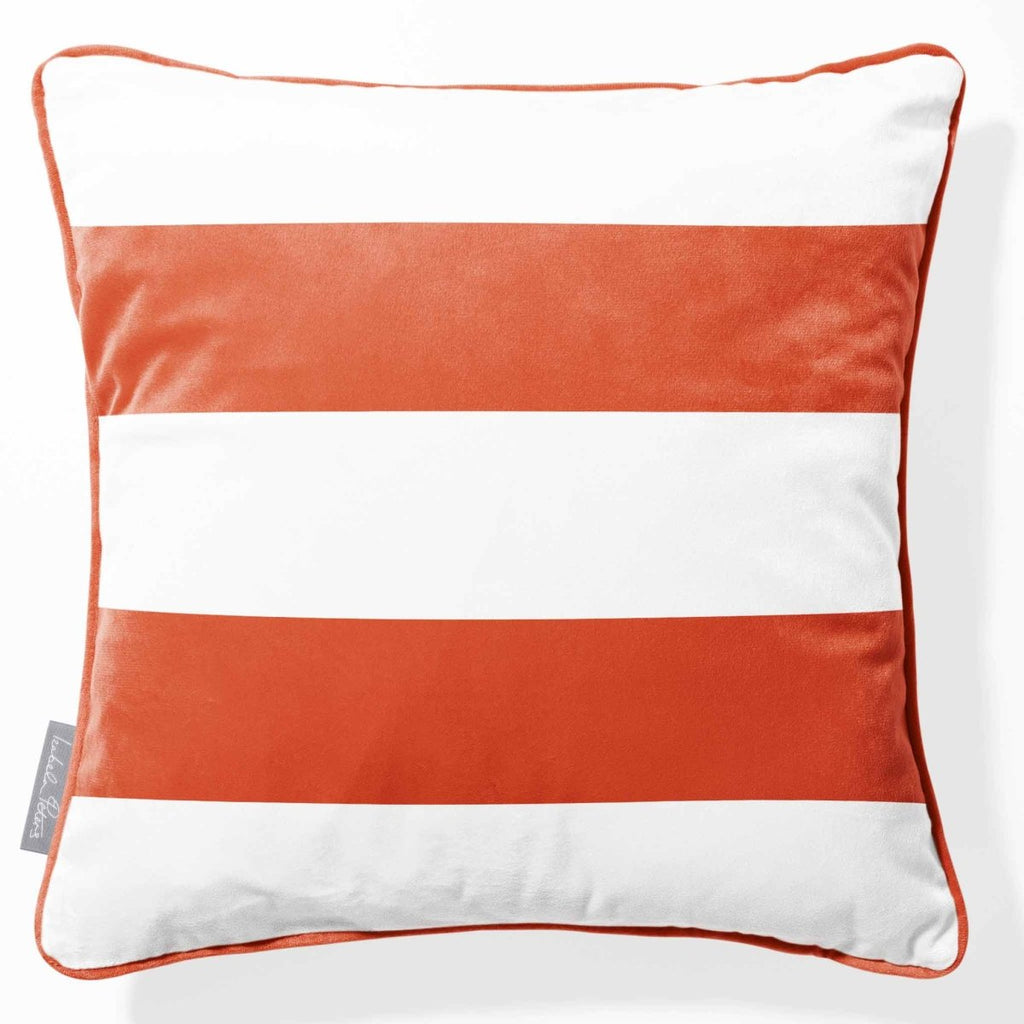 2 Stripes Horizontal | Sustainable Velvet Cushion with Piping - Burnt Ochre 40 x 40 cm by Izabela Peters