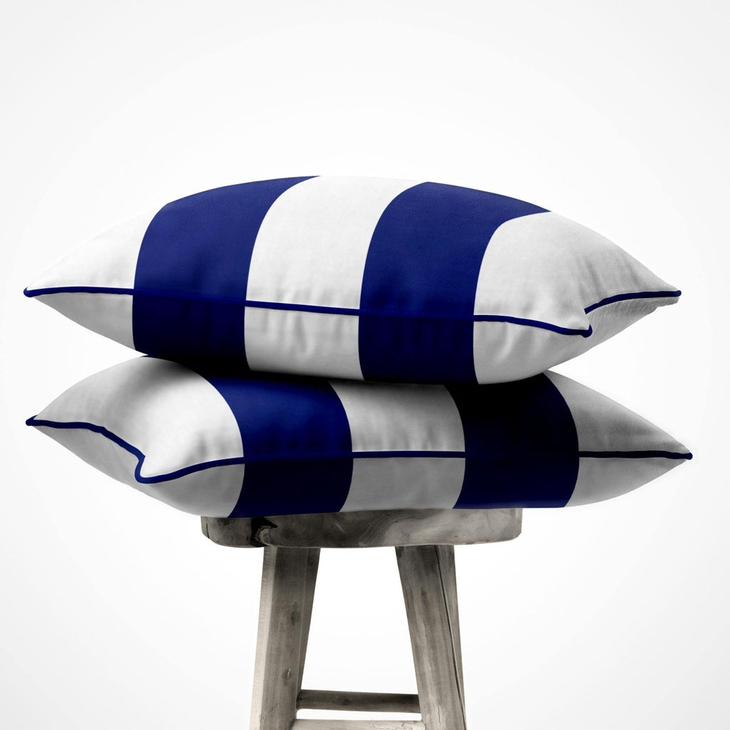 2 Stripes Horizontal | Sustainable Velvet Cushion with Piping - Midnight 40 x 40 cm by Izabela Peters