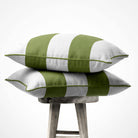 2 Stripes Horizontal | Sustainable Velvet Cushion with Piping - Sage 40 x 40 cm by Izabela Peters