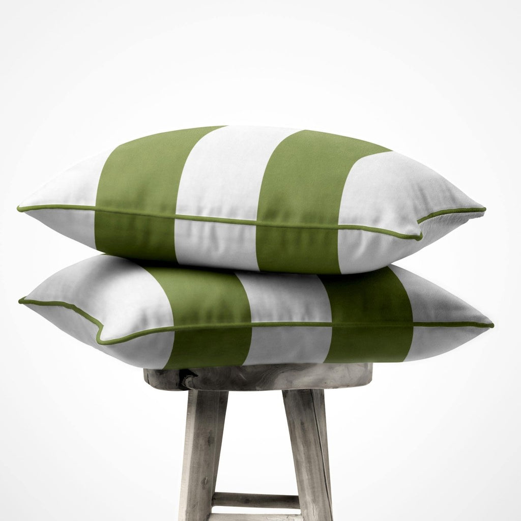2 Stripes Horizontal | Sustainable Velvet Cushion with Piping - Sage 40 x 40 cm by Izabela Peters