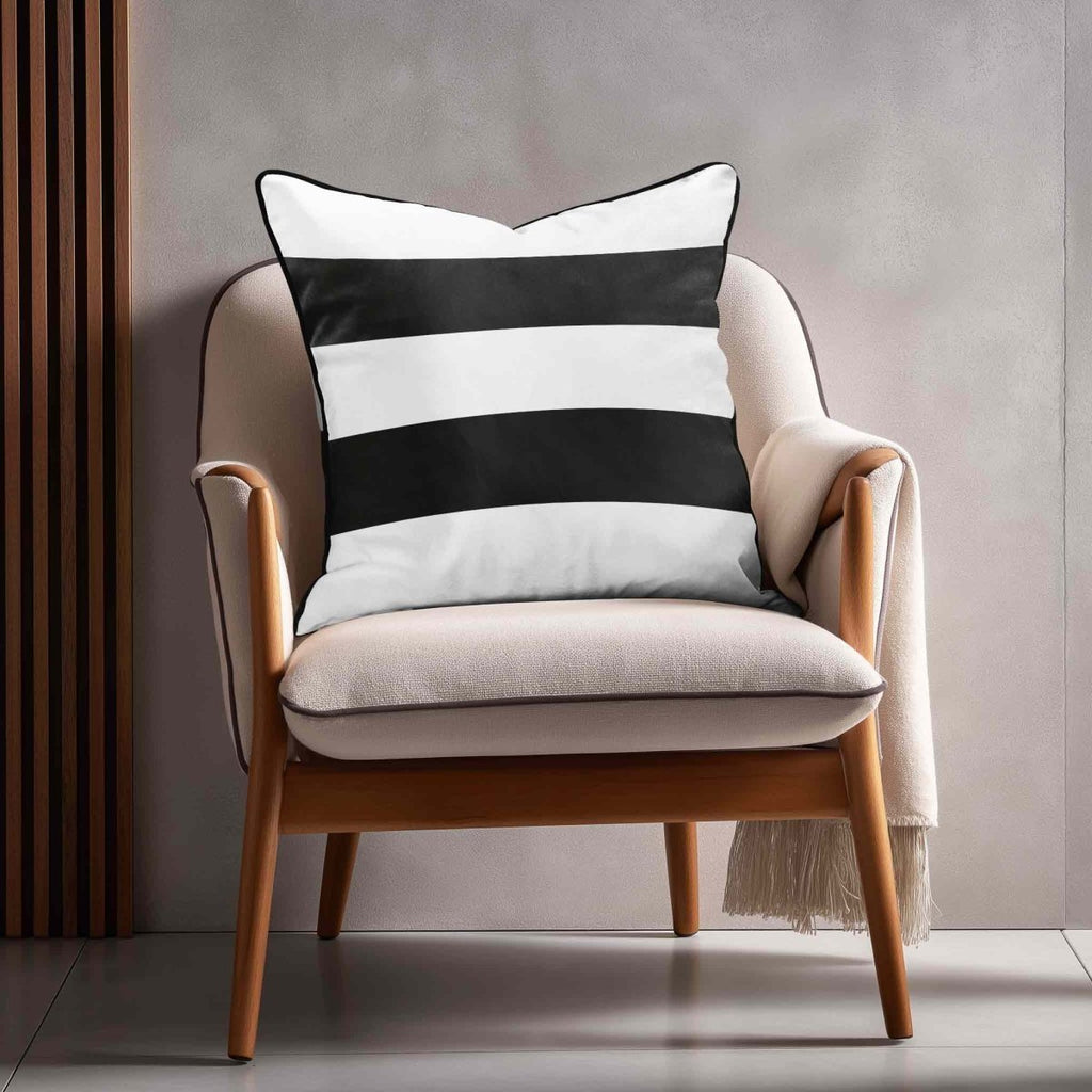 2 Stripes Horizontal | Sustainable Velvet Cushion with Piping - Charcoal 40 x 40 cm by Izabela Peters