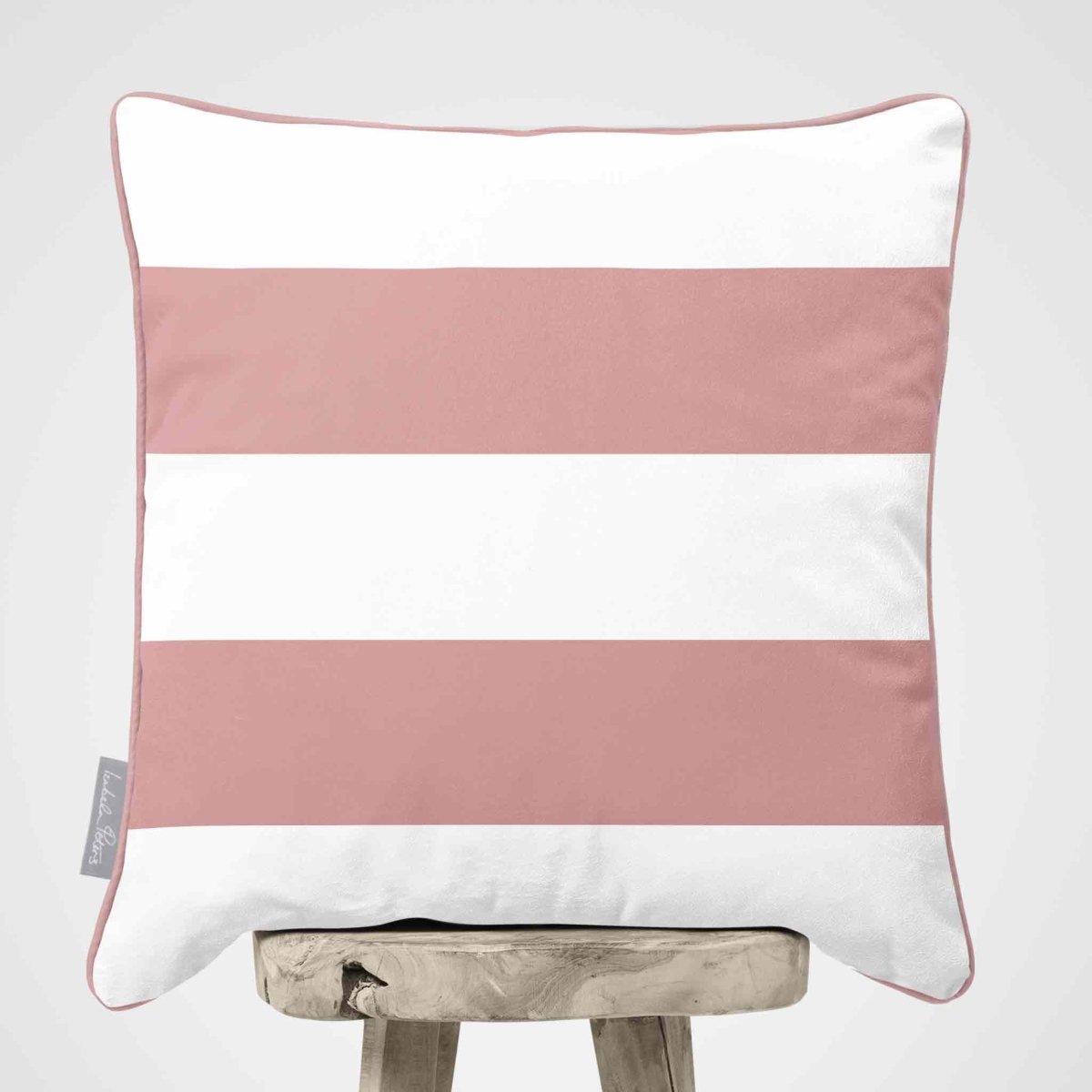 2 Stripes Horizontal | Sustainable Velvet Cushion with Piping - Rosewater 40 x 40 cm by Izabela Peters