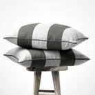 2 Stripes Horizontal | Sustainable Velvet Cushion with Piping - Beluga 40 x 40 cm by Izabela Peters
