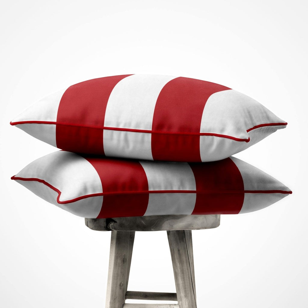 2 Stripes Horizontal | Sustainable Velvet Cushion with Piping - Crimson Muse 40 x 40 cm by Izabela Peters