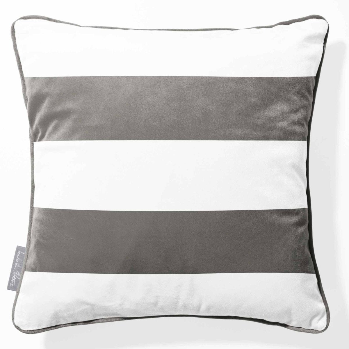 2 Stripes Horizontal | Sustainable Velvet Cushion with Piping - Beluga 40 x 40 cm by Izabela Peters