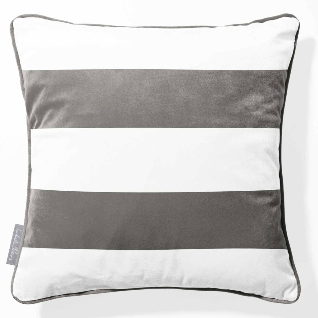 2 Stripes Horizontal | Sustainable Velvet Cushion with Piping - Beluga 40 x 40 cm by Izabela Peters