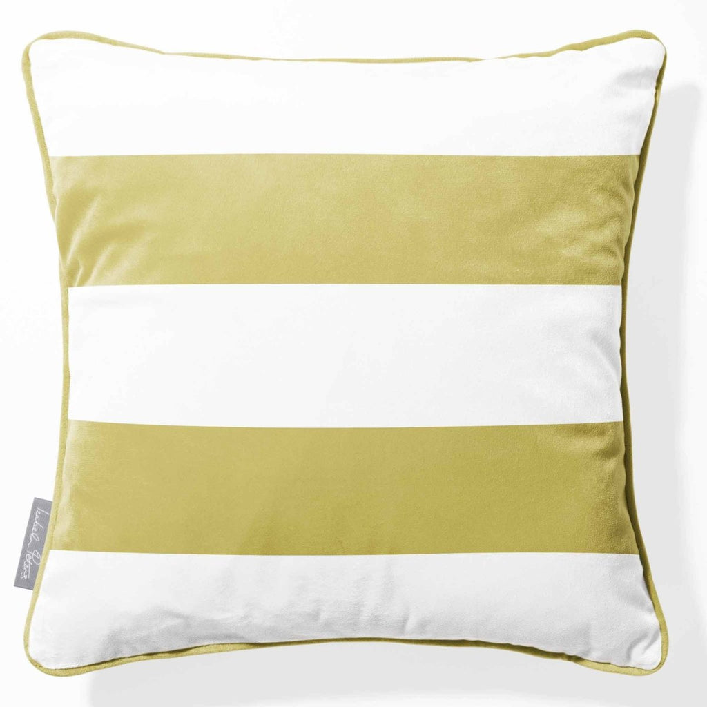 2 Stripes Horizontal | Sustainable Velvet Cushion with Piping - Golden Lime 40 x 40 cm by Izabela Peters
