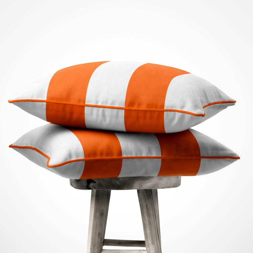 2 Stripes Horizontal | Sustainable Velvet Cushion with Piping - Burnt Orange 40 x 40 cm by Izabela Peters