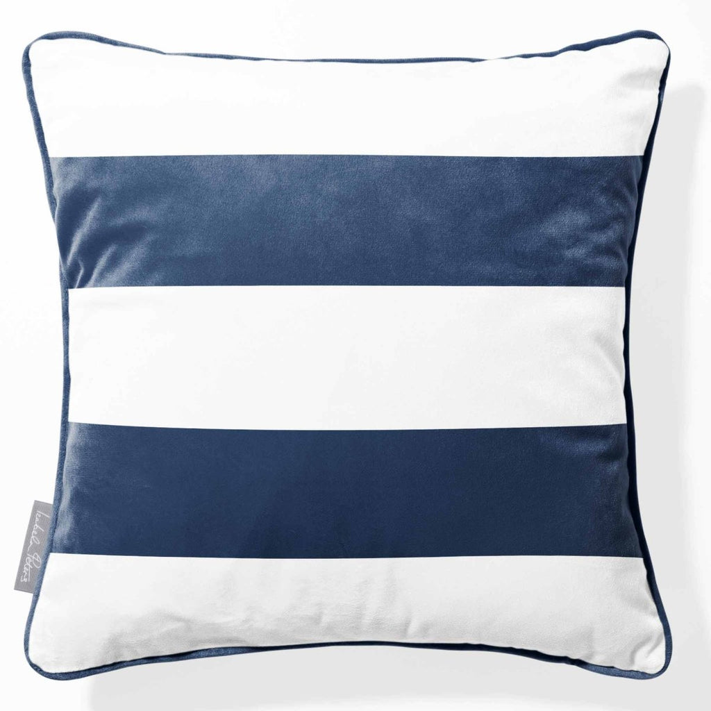 2 Stripes Horizontal | Sustainable Velvet Cushion with Piping - Petrol Blue 40 x 40 cm by Izabela Peters