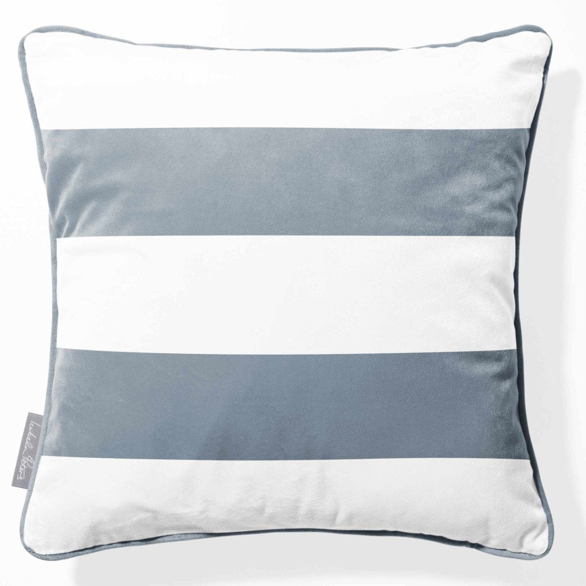 2 Stripes Horizontal | Sustainable Velvet Cushion with Piping - French Grey 40 x 40 cm by Izabela Peters