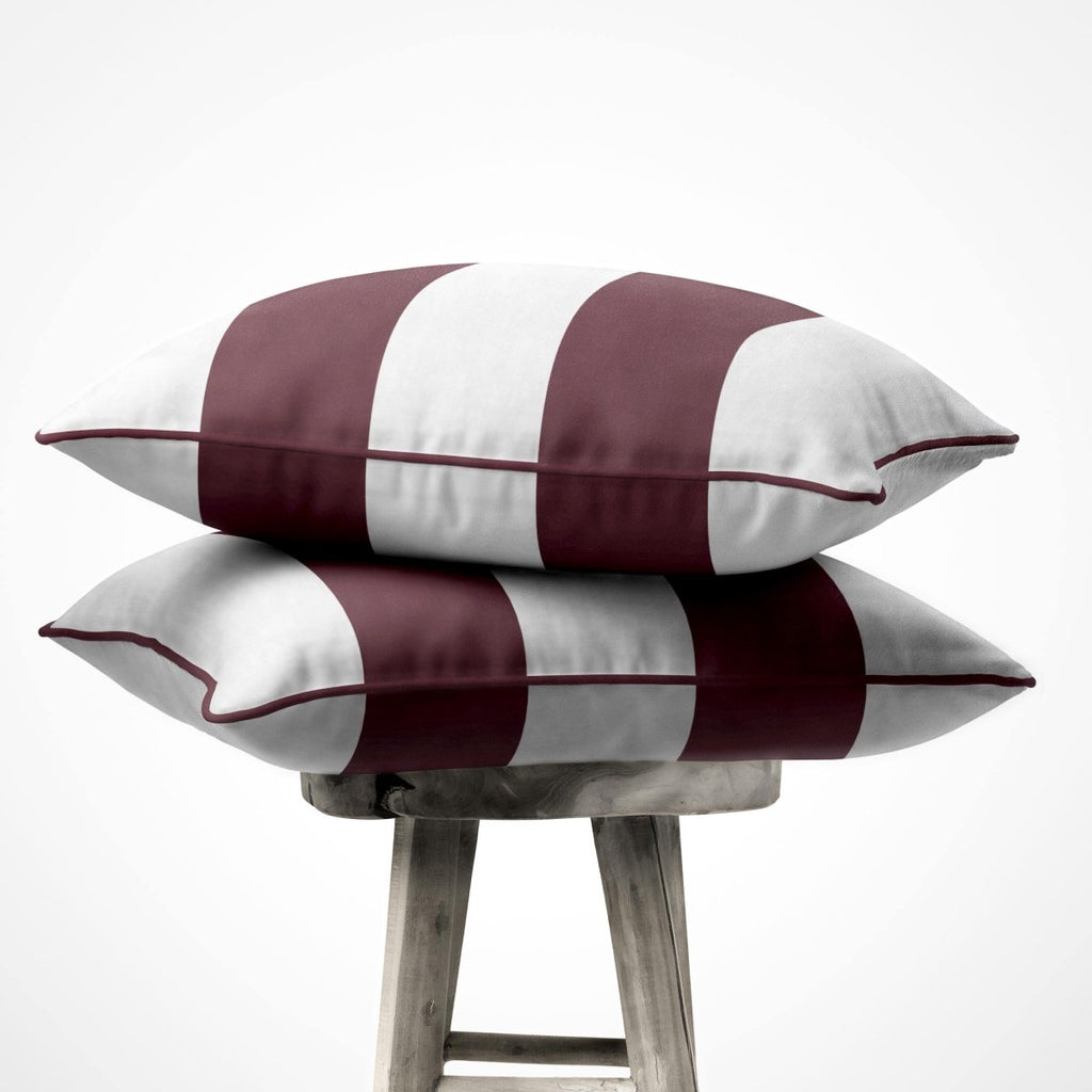 2 Stripes Horizontal | Sustainable Velvet Cushion with Piping - Italian Grape 40 x 40 cm by Izabela Peters