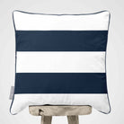 2 Stripes Horizontal | Sustainable Velvet Cushion with Piping - Petrol Blue 40 x 40 cm by Izabela Peters