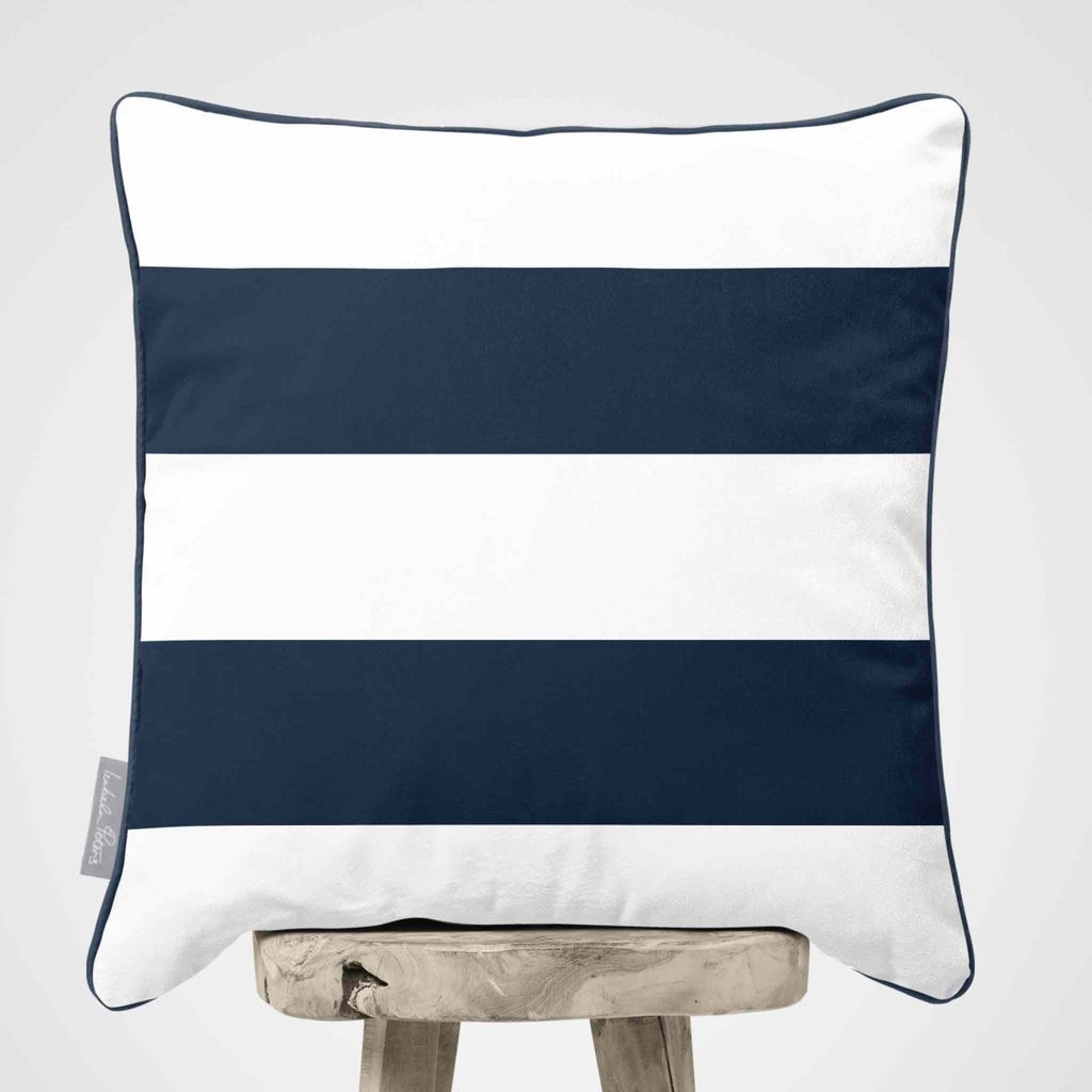2 Stripes Horizontal | Sustainable Velvet Cushion with Piping - Petrol Blue 40 x 40 cm by Izabela Peters