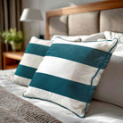 2 Stripes Horizontal | Sustainable Velvet Cushion with Piping - Teal 40 x 40 cm by Izabela Peters