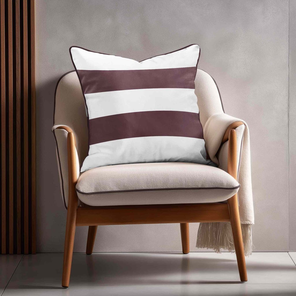 2 Stripes Horizontal | Sustainable Velvet Cushion with Piping - Italian Grape 40 x 40 cm by Izabela Peters