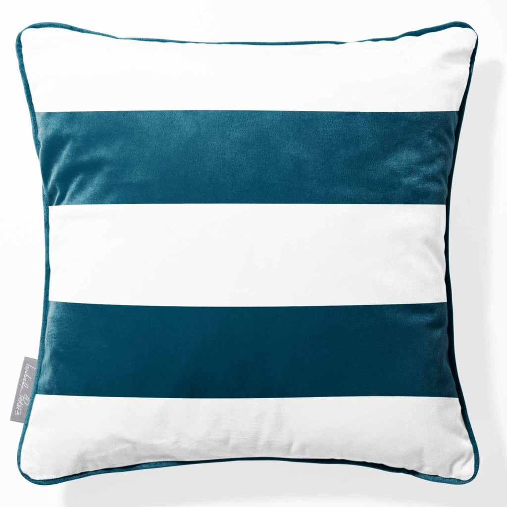 2 Stripes Horizontal | Sustainable Velvet Cushion with Piping - Teal 40 x 40 cm by Izabela Peters