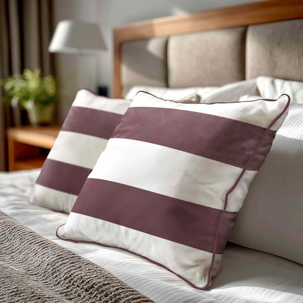 2 Stripes Horizontal | Sustainable Velvet Cushion with Piping - Italian Grape 40 x 40 cm by Izabela Peters
