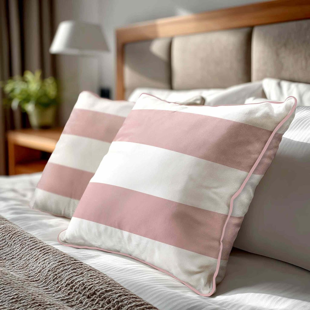 2 Stripes Horizontal | Sustainable Velvet Cushion with Piping - Rosewater 40 x 40 cm by Izabela Peters