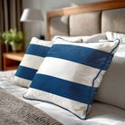2 Stripes Horizontal | Sustainable Velvet Cushion with Piping - Estate Blue 40 x 40 cm by Izabela Peters