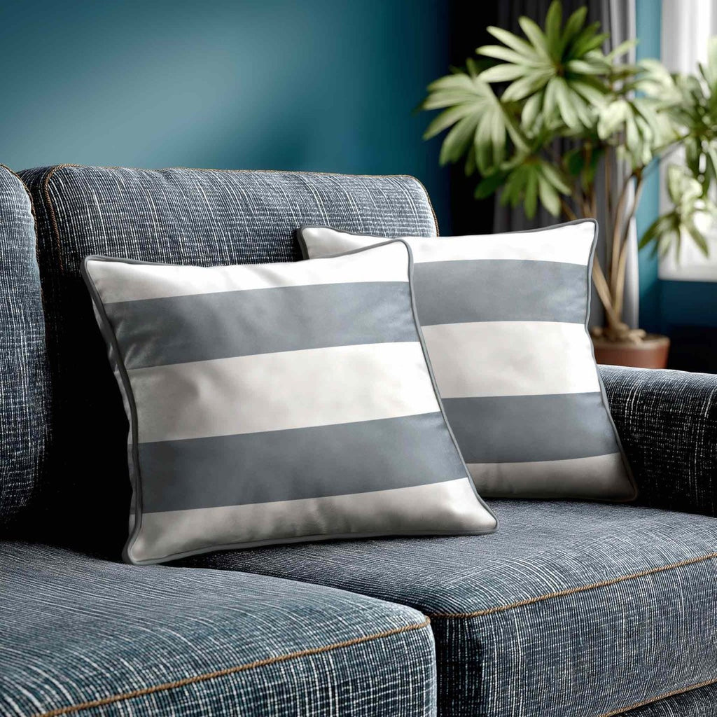 2 Stripes Horizontal | Sustainable Velvet Cushion with Piping - French Grey 40 x 40 cm by Izabela Peters