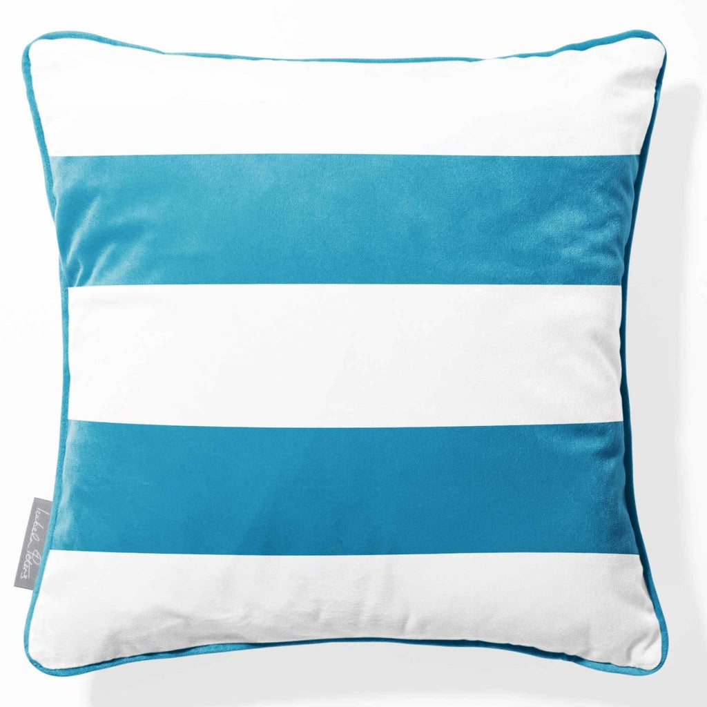2 Stripes Horizontal | Sustainable Velvet Cushion with Piping - Prussian Blue 40 x 40 cm by Izabela Peters