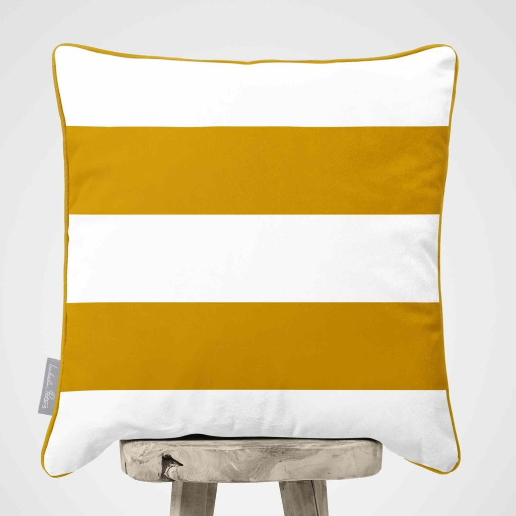 2 Stripes Horizontal | Sustainable Velvet Cushion with Piping - Mustard Ochre 40 x 40 cm by Izabela Peters