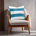 2 Stripes Horizontal | Sustainable Velvet Cushion with Piping - Prussian Blue 40 x 40 cm by Izabela Peters