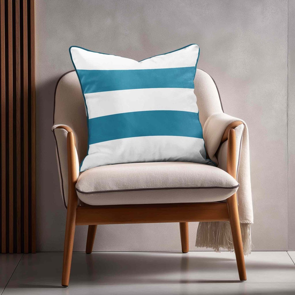2 Stripes Horizontal | Sustainable Velvet Cushion with Piping - Prussian Blue 40 x 40 cm by Izabela Peters