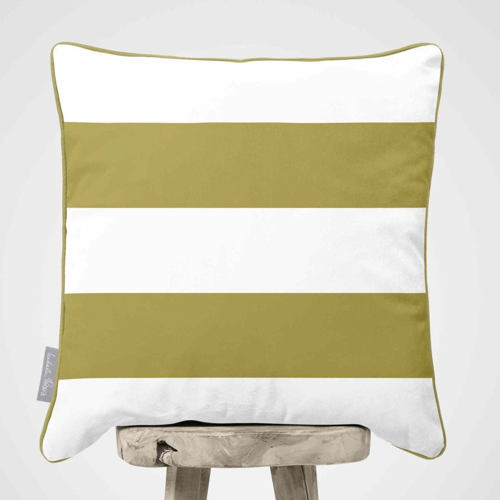 2 Stripes Horizontal | Sustainable Velvet Cushion with Piping - Golden Lime 40 x 40 cm by Izabela Peters