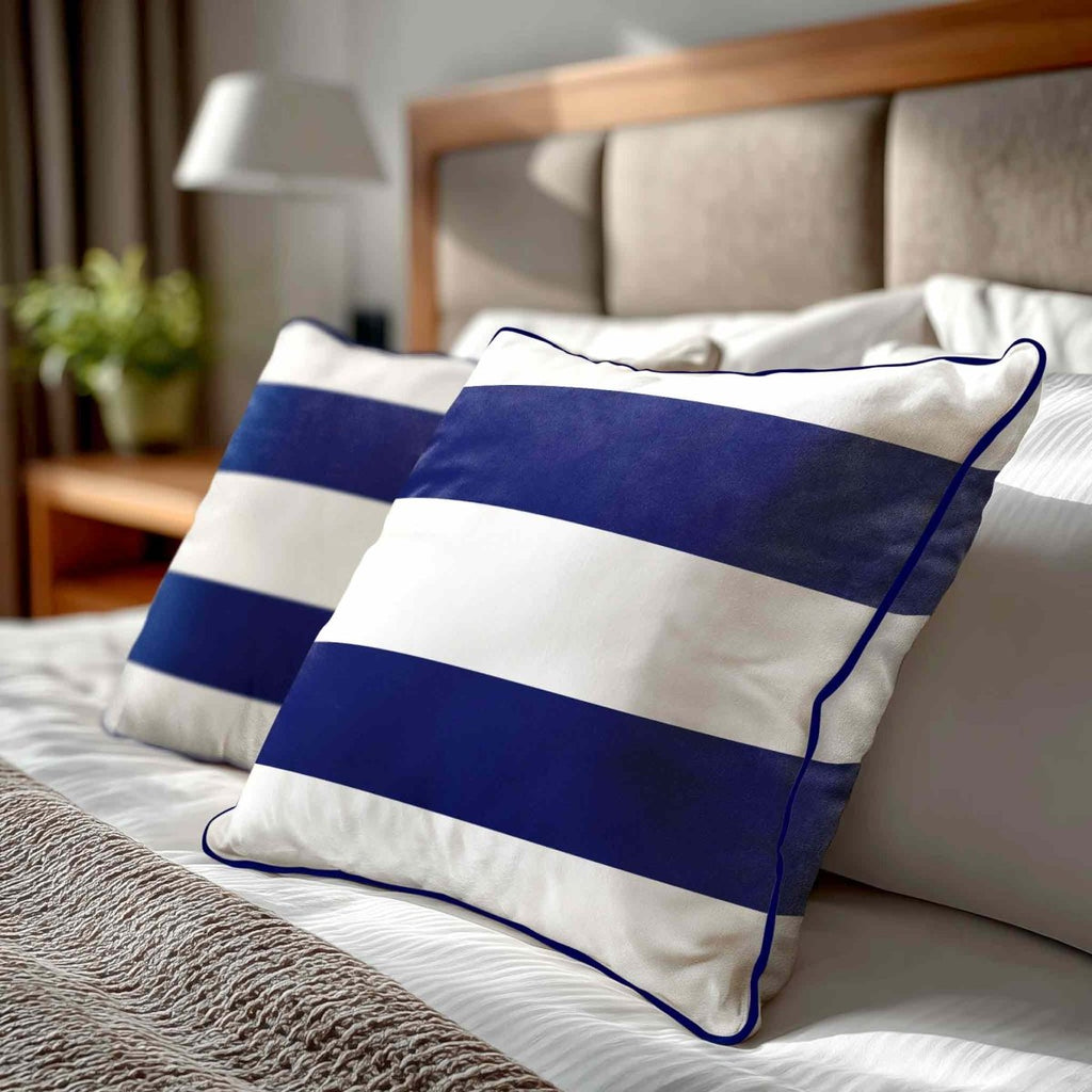 2 Stripes Horizontal | Sustainable Velvet Cushion with Piping - Midnight 40 x 40 cm by Izabela Peters
