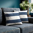 2 Stripes Horizontal | Sustainable Velvet Cushion with Piping - Petrol Blue 40 x 40 cm by Izabela Peters
