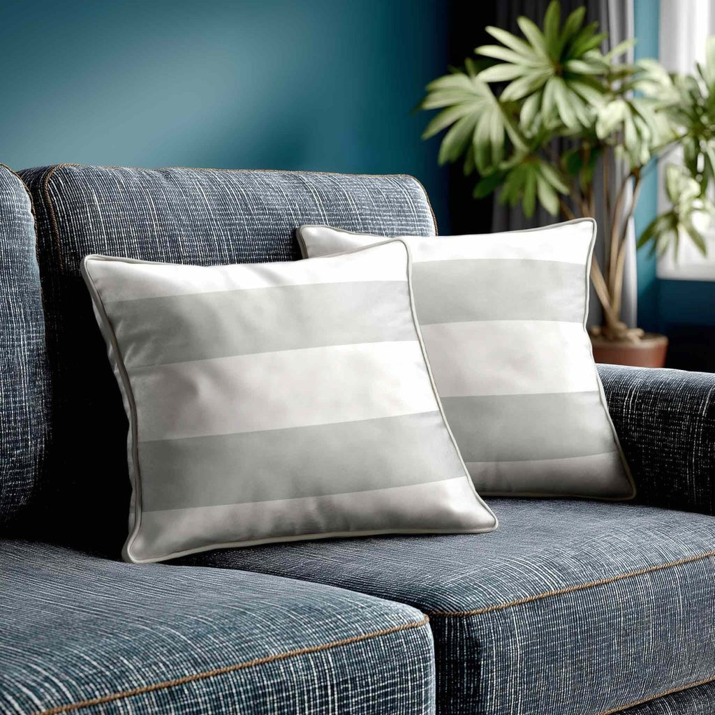 2 Stripes Horizontal | Sustainable Velvet Cushion with Piping - Storm Grey 40 x 40 cm by Izabela Peters