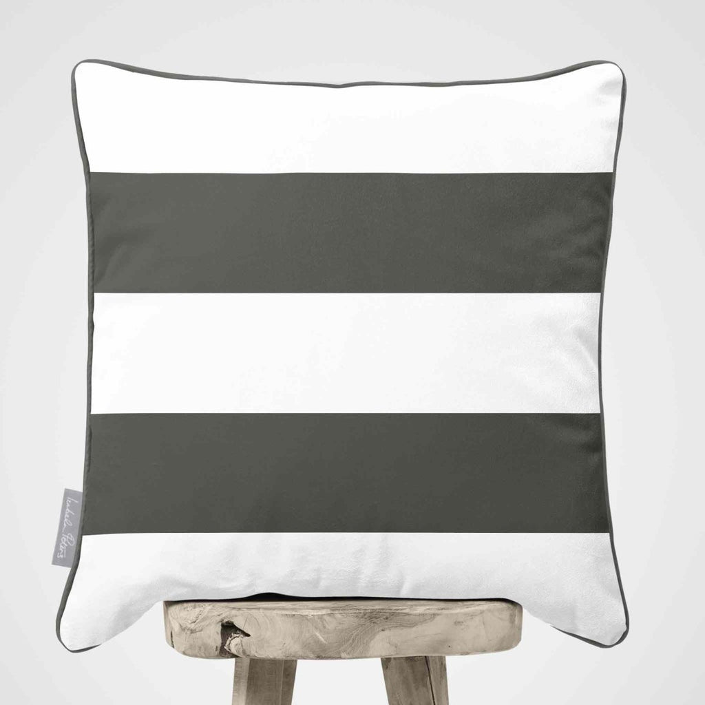 2 Stripes Horizontal | Sustainable Velvet Cushion with Piping - Beluga 40 x 40 cm by Izabela Peters