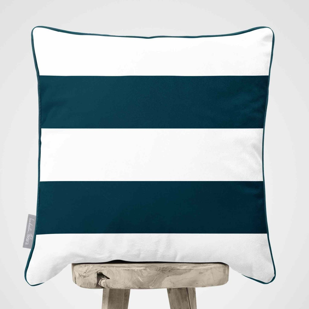 2 Stripes Horizontal | Sustainable Velvet Cushion with Piping - Teal 40 x 40 cm by Izabela Peters