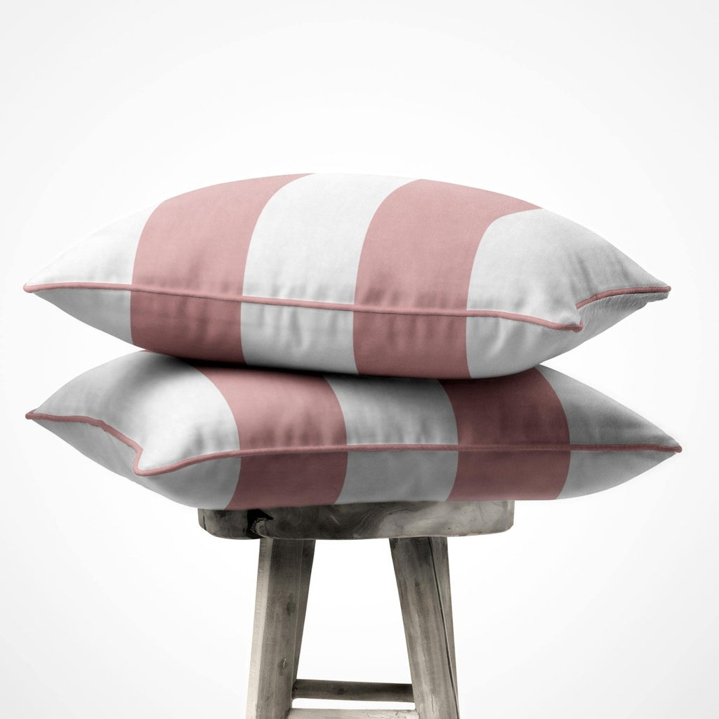 2 Stripes Horizontal | Sustainable Velvet Cushion with Piping - Rosewater 40 x 40 cm by Izabela Peters